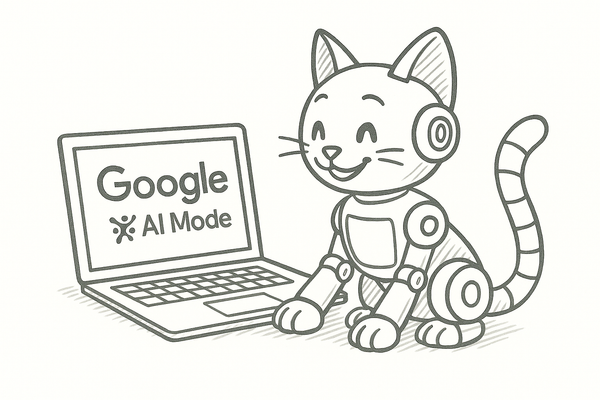 robot cat trying Google AI Mode
